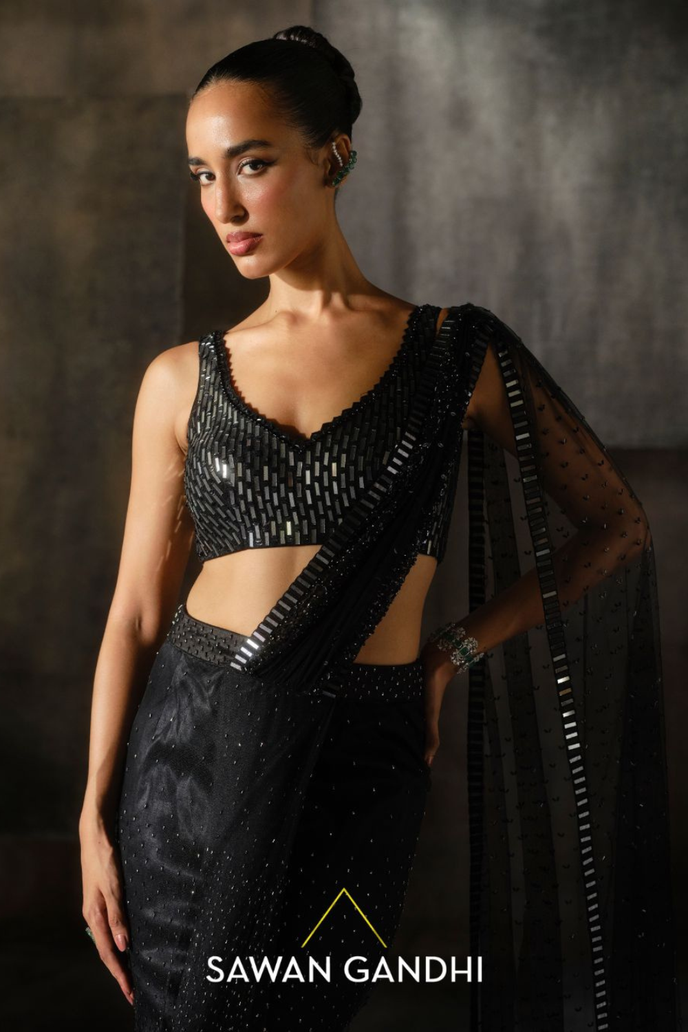 Black Ombré Drape Saree
