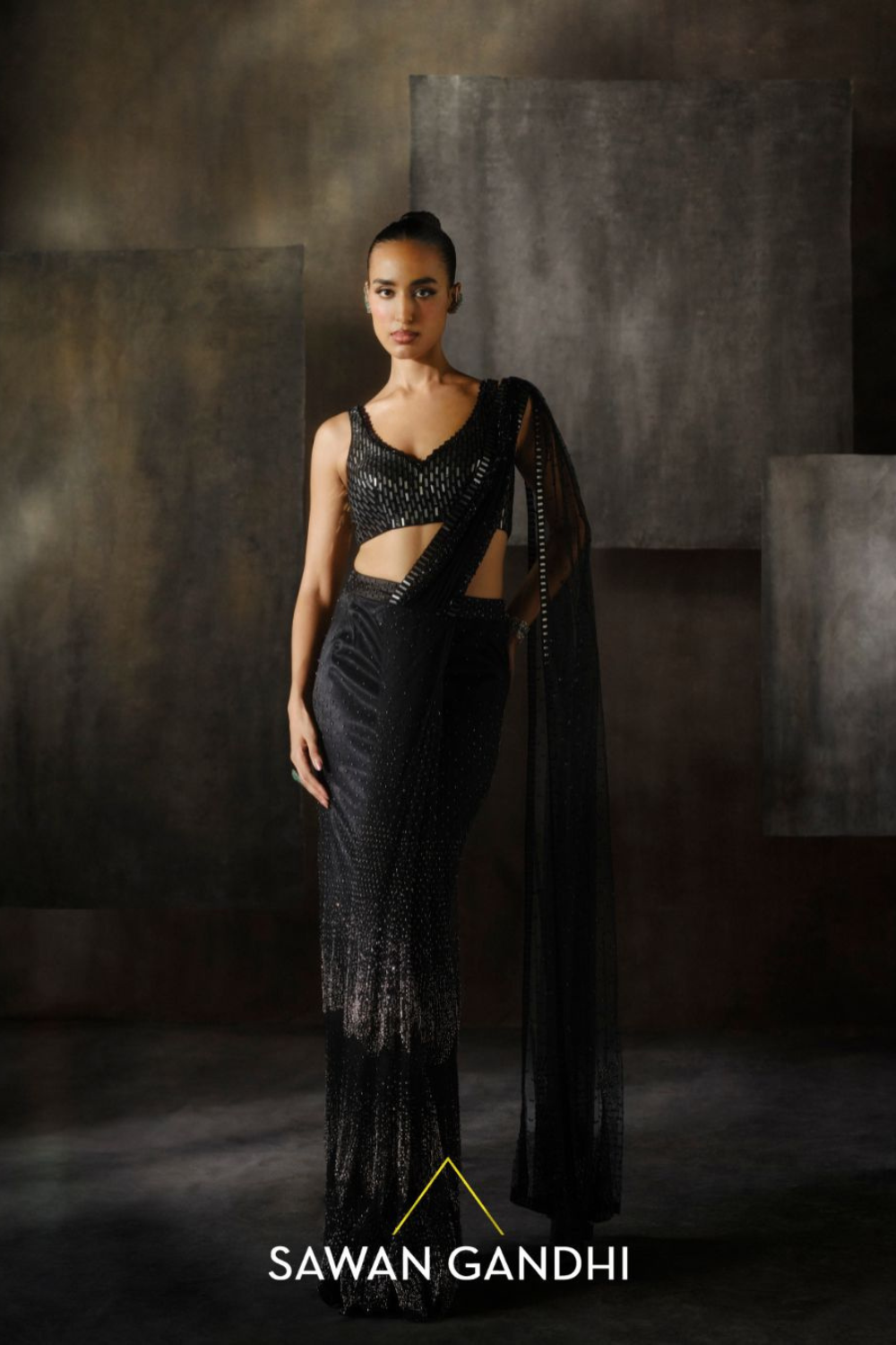 Black Ombré Drape Saree