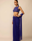 Cocktail Blue Sequins Embroidered Draped Skirt Set