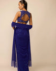 Cocktail Blue Sequins Embroidered Draped Skirt Set