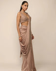 Bronze Rosé Satin Draped Saree Set