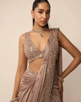 Bronze Rosé Satin Draped Saree Set
