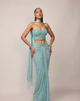 Powder Blue Single Drop Draped Skirt Set