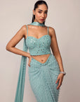 Powder Blue Single Drop Draped Skirt Set