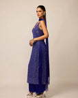 Cocktail Blue V Neck Kurta Set