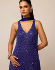 Cocktail Blue V Neck Kurta Set