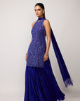 Cocktail Blue Satin Sharara Set