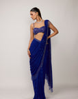 Cocktail Blue Sequins Embroidered Saree Set