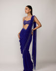 Cocktail Blue Sequins Embroidered Saree Set
