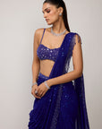Cocktail Blue Sequins Embroidered Saree Set