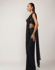 Black Single Drop V Neck Saree Set