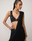 Black Single Drop V Neck Saree Set