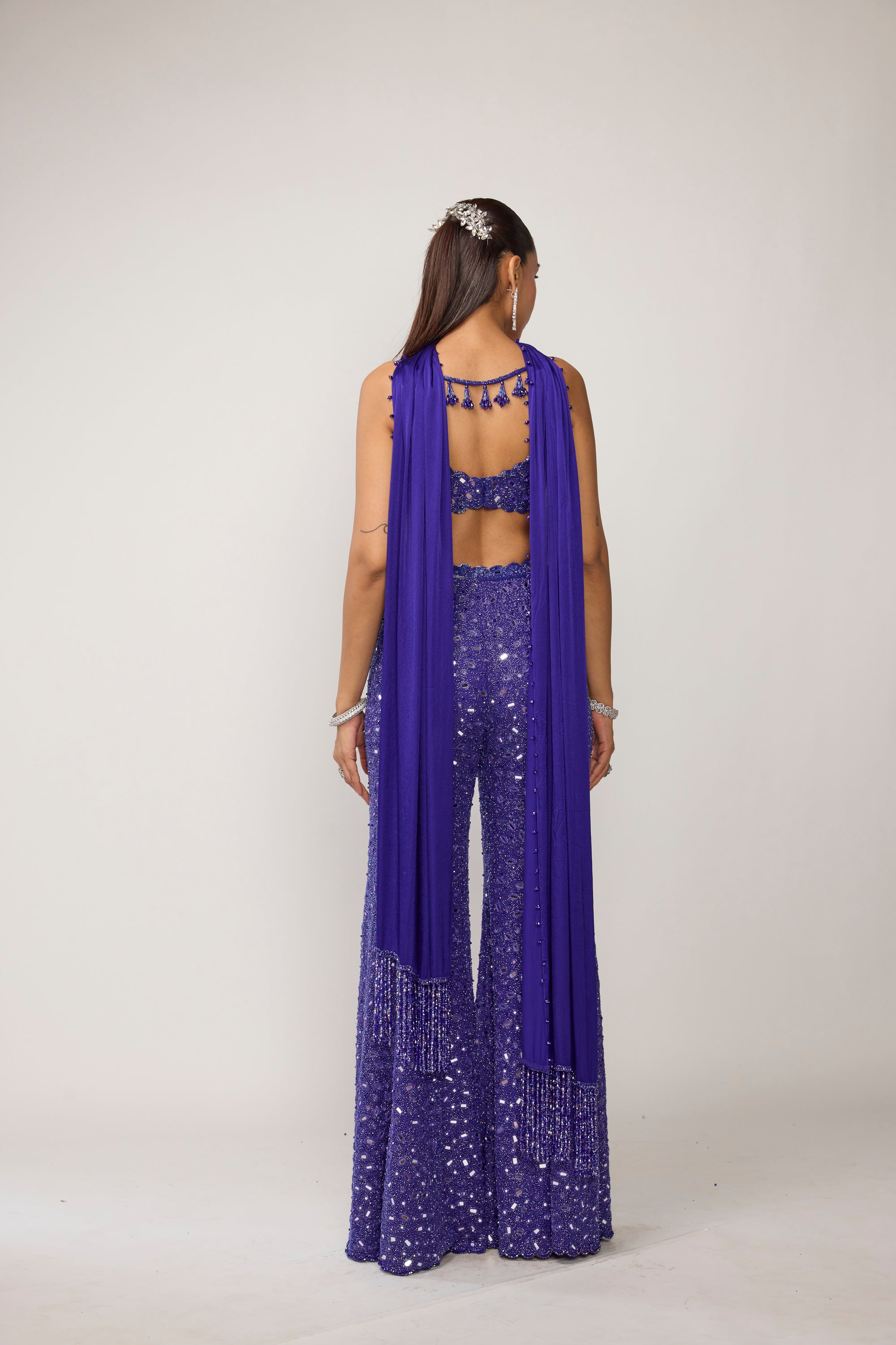 Cocktail Blue Blouse With Sharara Set