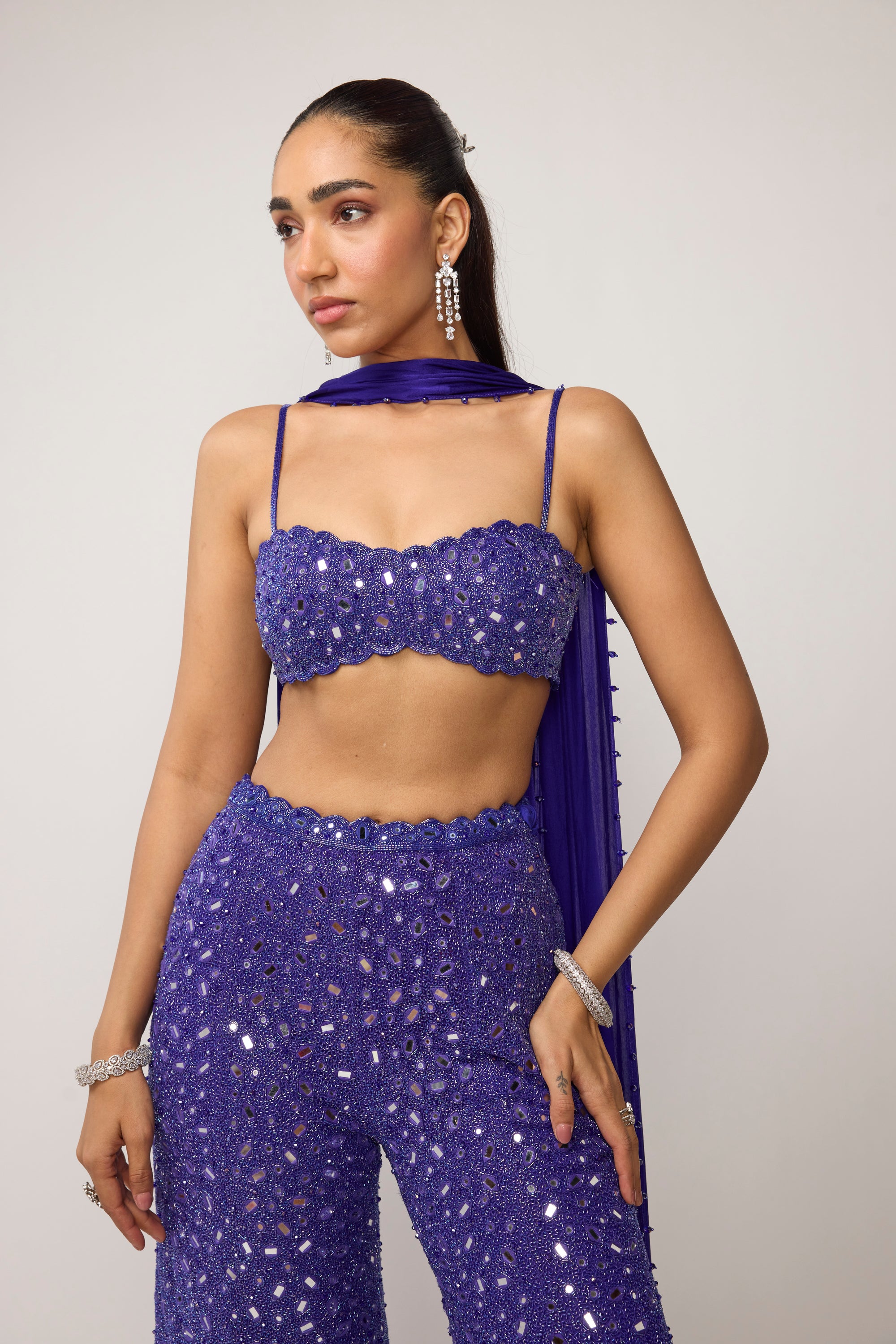 Cocktail Blue Blouse With Sharara Set