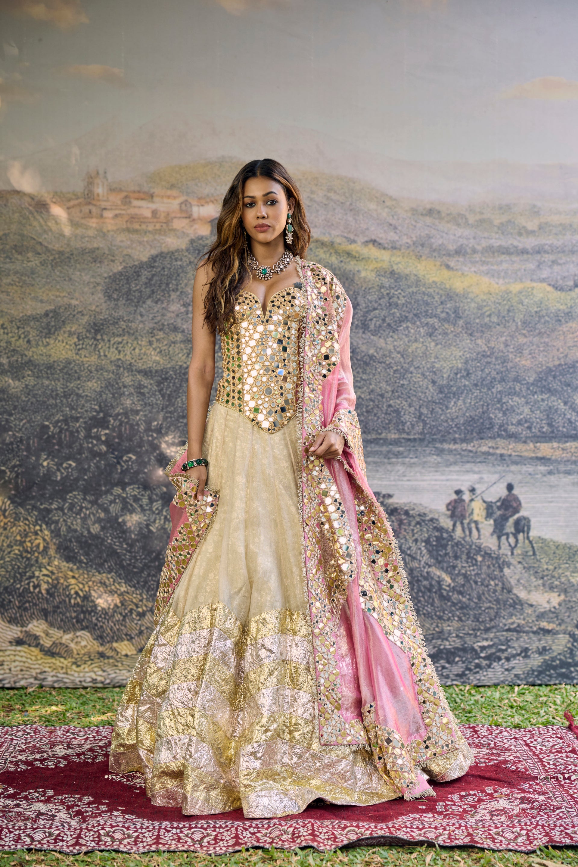 Sunny's Bridal - Sunehri Roshan Mirror Lehenga Set