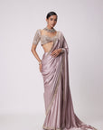 Ash pink Satin Saree Set