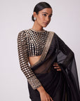 Black Hand Embroidered Organza Saree Set