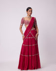 Crimson Red Multi-tier Sequin Embroidered Saree Set