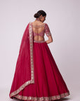 Crimson Red Organza Hand Embroidered Lehenga Set