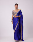 Persian Blue Hand Embroidered Satin Saree Set