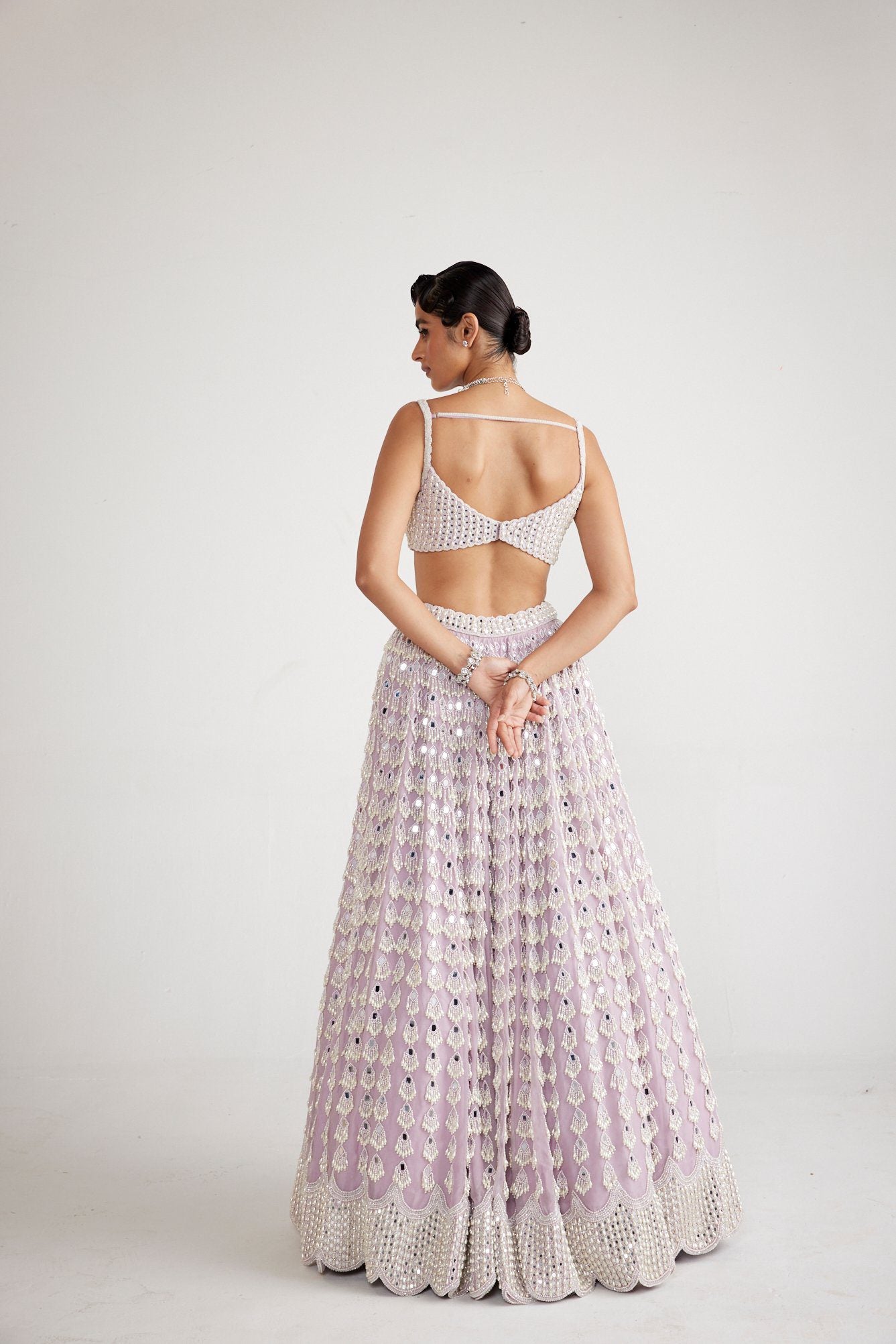 Powder Lilac Chandelier Pearl Drop Lehenga Set - Ready to Ship
