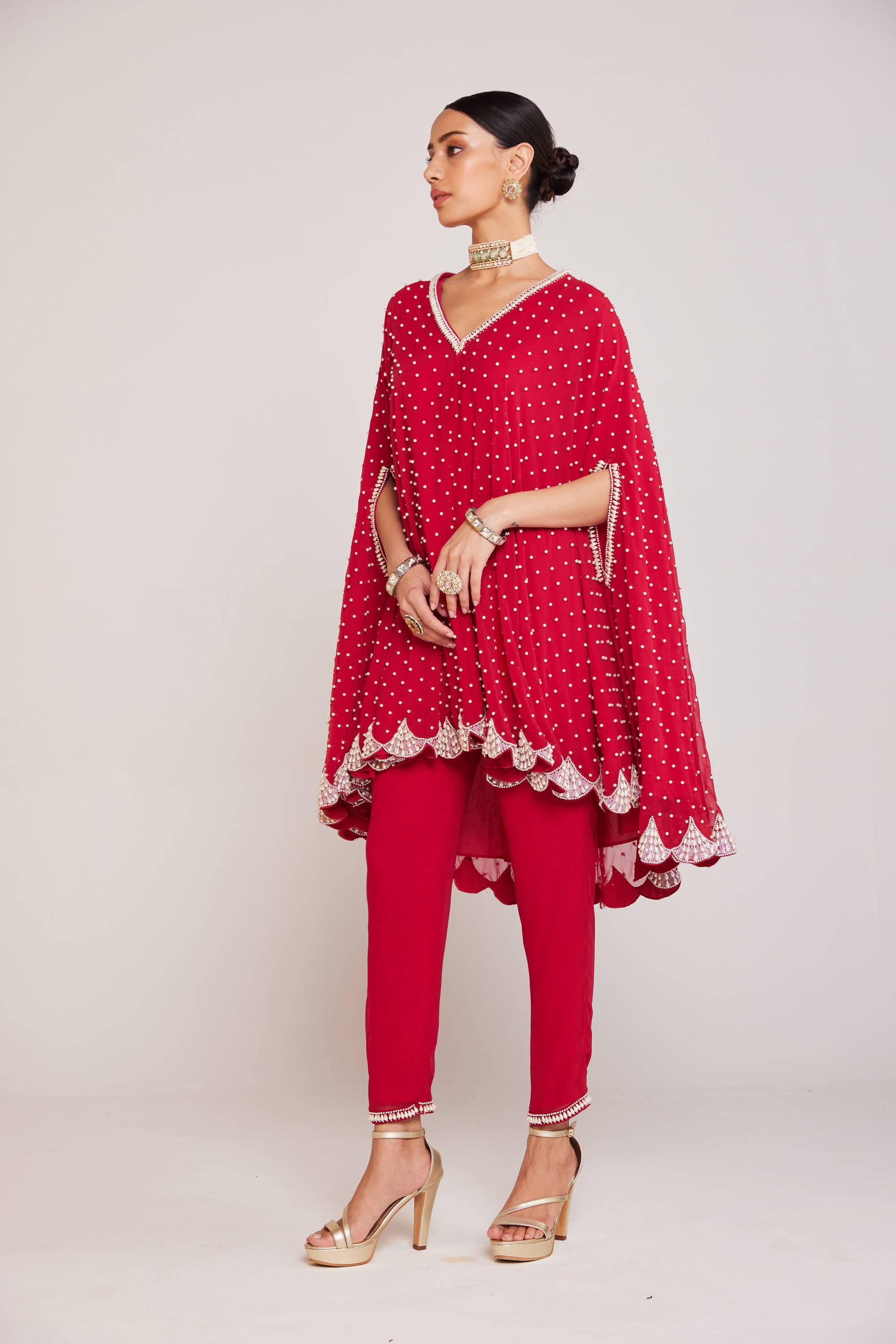 Crimson Red Asymmetrical Cape Set