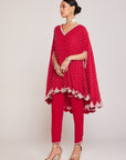 Crimson Red Asymmetrical Cape Set