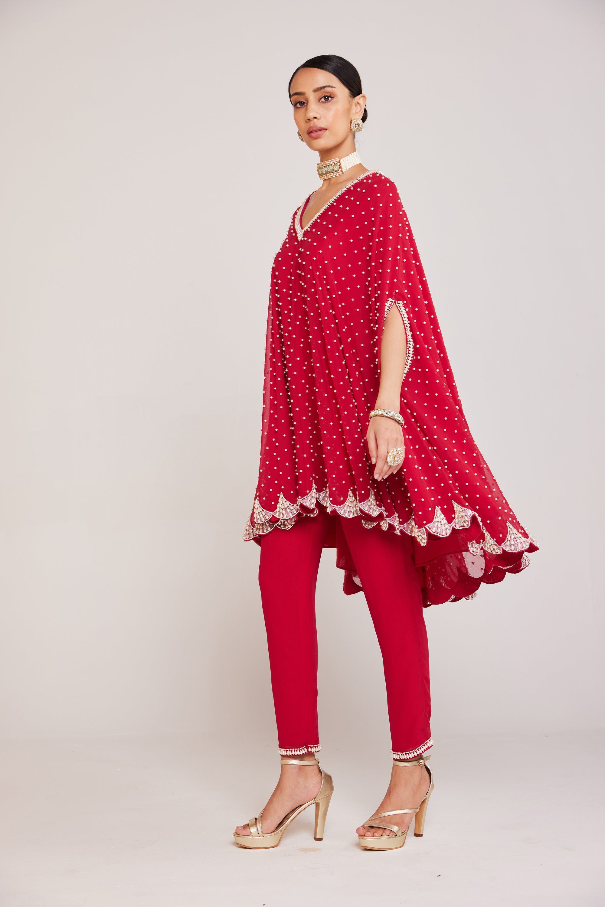 Crimson Red Asymmetrical Cape Set