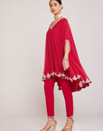 Crimson Red Asymmetrical Cape Set