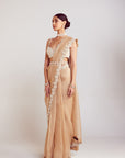 Beige Pre-Draped Saree Set