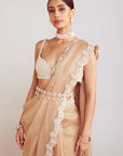 Beige Pre-Draped Saree Set