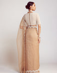 Beige V Neck Pre-Draped Saree Set