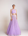 Lilac Chandelier Pearl Halter Neck Crop Top Skirt Set