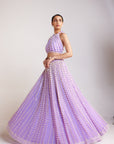 Lilac Chandelier Pearl Halter Neck Crop Top Skirt Set