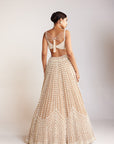 Beige Chandelier Pearl Sweetheart Neck Lehenga Set