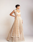 Beige Chandelier Pearl Sweetheart Neck Lehenga Set