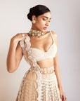 Beige Chandelier Pearl Sweetheart Neck Lehenga Set