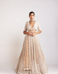 Beige Chandelier Pearl Lehenga Set
