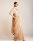 Beige Chandelier Drop Pre-Draped Saree Set