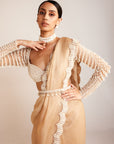 Beige Chandelier Drop Pre-Draped Saree Set