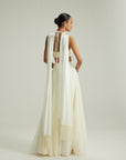 Off White Skirt Set With Halter Neck Blouse