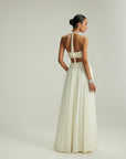 Off White Skirt Set With Halter Neck Blouse