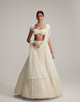 Off White Mirror And Pearl Drop Bridal Lehenga Set