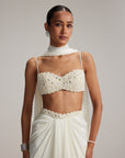 Off White Satin Draped Skirt Set
