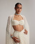 Pearl White Dense Drop Draped Skirt Set