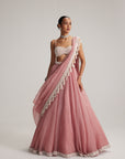 Dusty Rose Organza Mirror And Pearl Lehenga Set