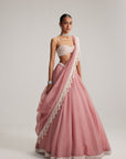 Dusty Rose Organza Mirror And Pearl Lehenga Set