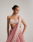 Dusty Rose Organza Mirror And Pearl Lehenga Set