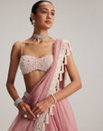 Dusty Rose Organza Mirror And Pearl Lehenga Set