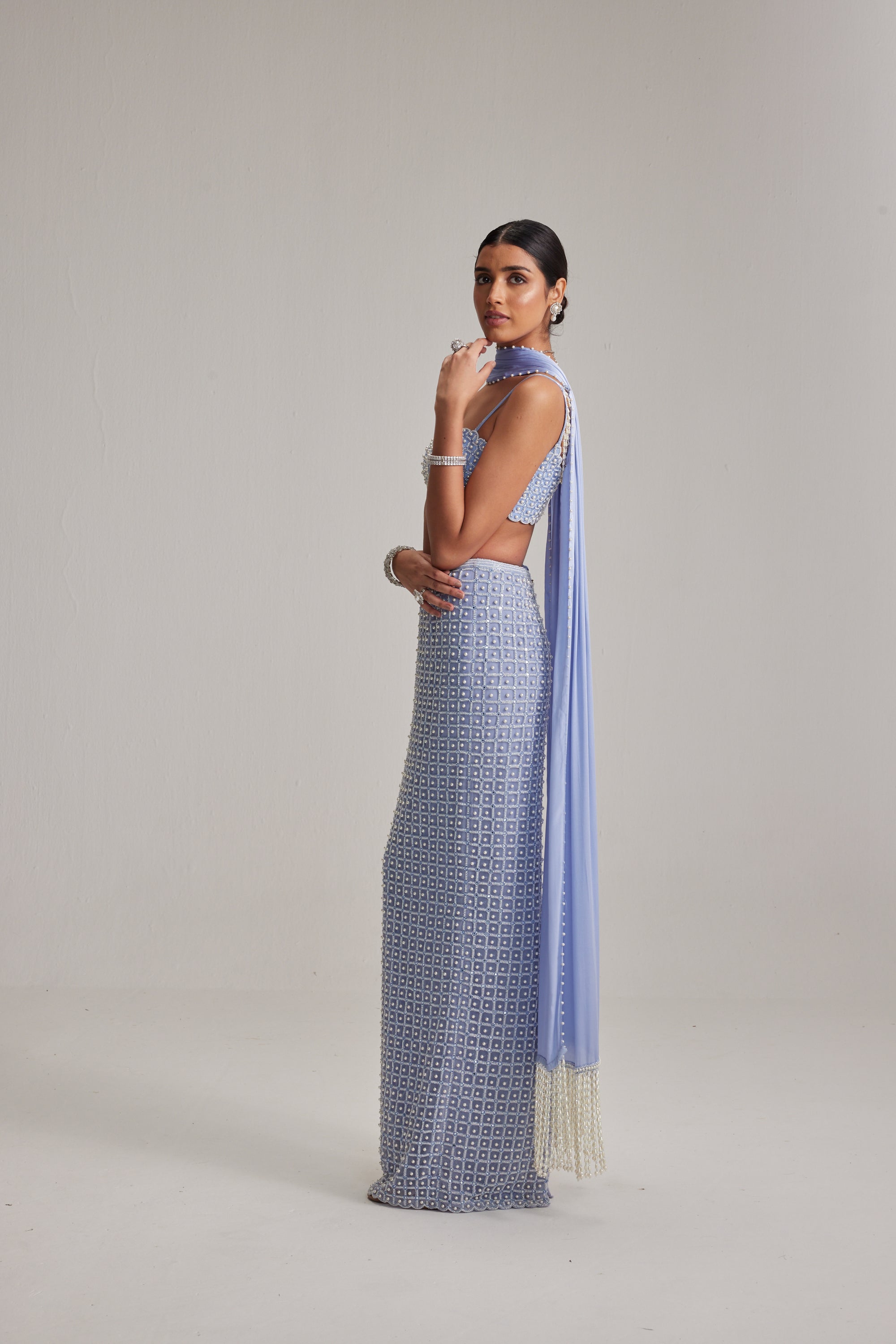 Dew Blue Pencil Skirt Set